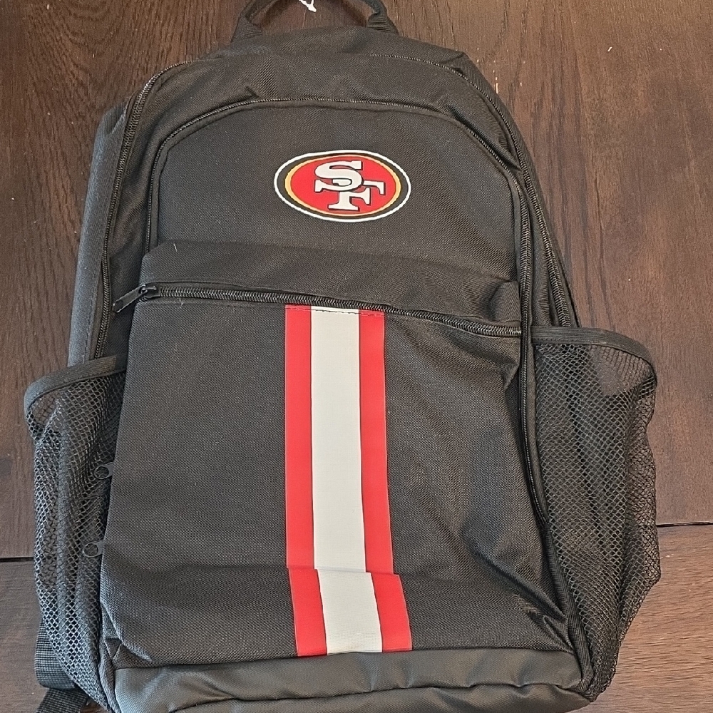 NFL San Francisco 49ers Black Backpack with Red and White Stripes